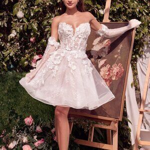 Short mini wedding dress,floral bridal gown